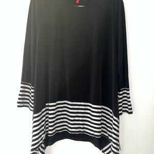 IC Connie K Woman’s Black w/StripedTrim Layered Tunic Stretch  Blouse XL NWT